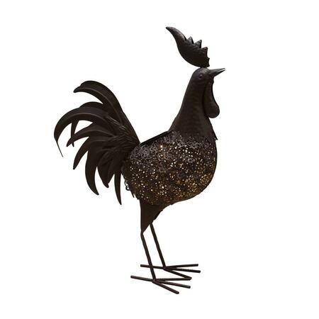 PISOS 24 in. Steel Animal Garden Rooster Metal Bird Sculpture Statue w/Solar Light & Ground Stake, Bronze PI3666287